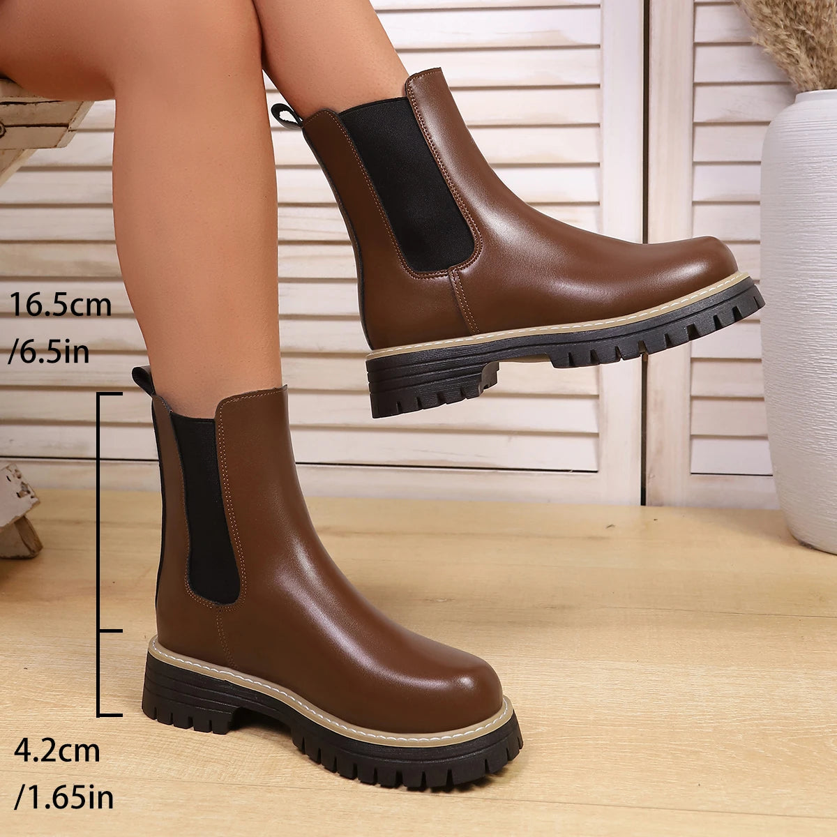 Shoes for Women Autumn and Winter New Round Toe Low Heel Women Boots Chelsea Motorcycle Boots Solid Color Casual Women Shoes 43 -