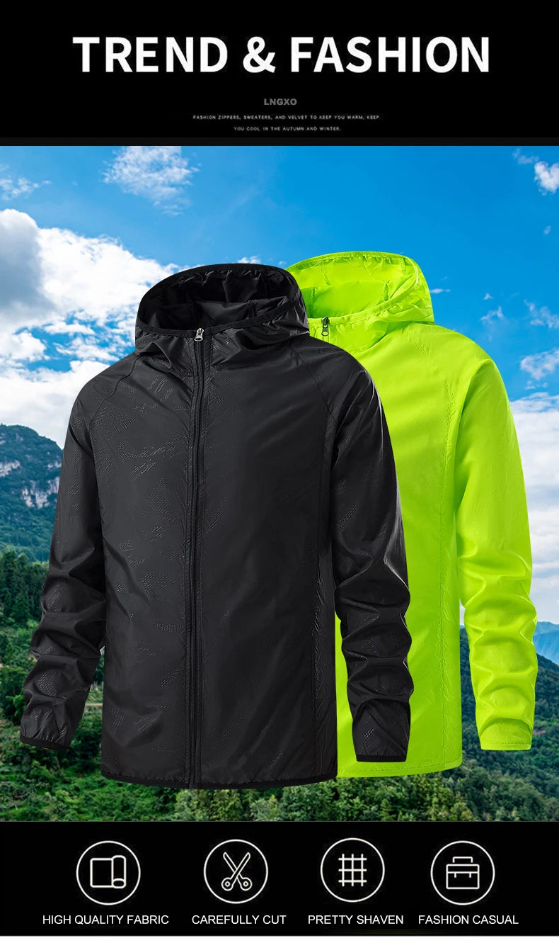 Stay protected during hiking adventures with these waterproof jackets for men and women. Featuring sun protection and windproof capabilities, these jackets are perfect for outdoor excursions, keeping you comfortable and shielded from the elements. -