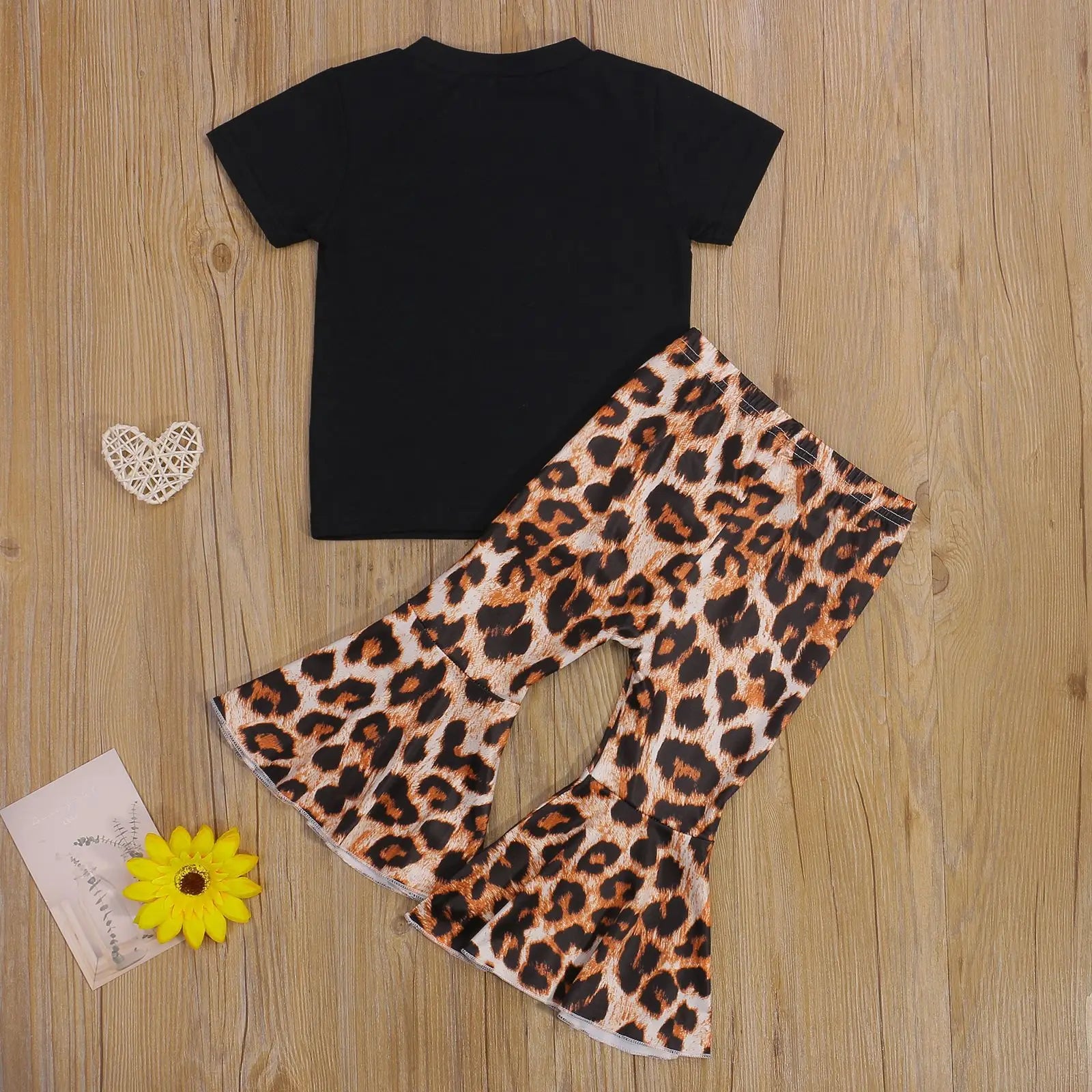 Baby Girls Leopard Clothes Outfits Cotton Short Sleeve T-shirts Tops Flare Pants 2pcs Summer Infant Kids Clothing Suits -