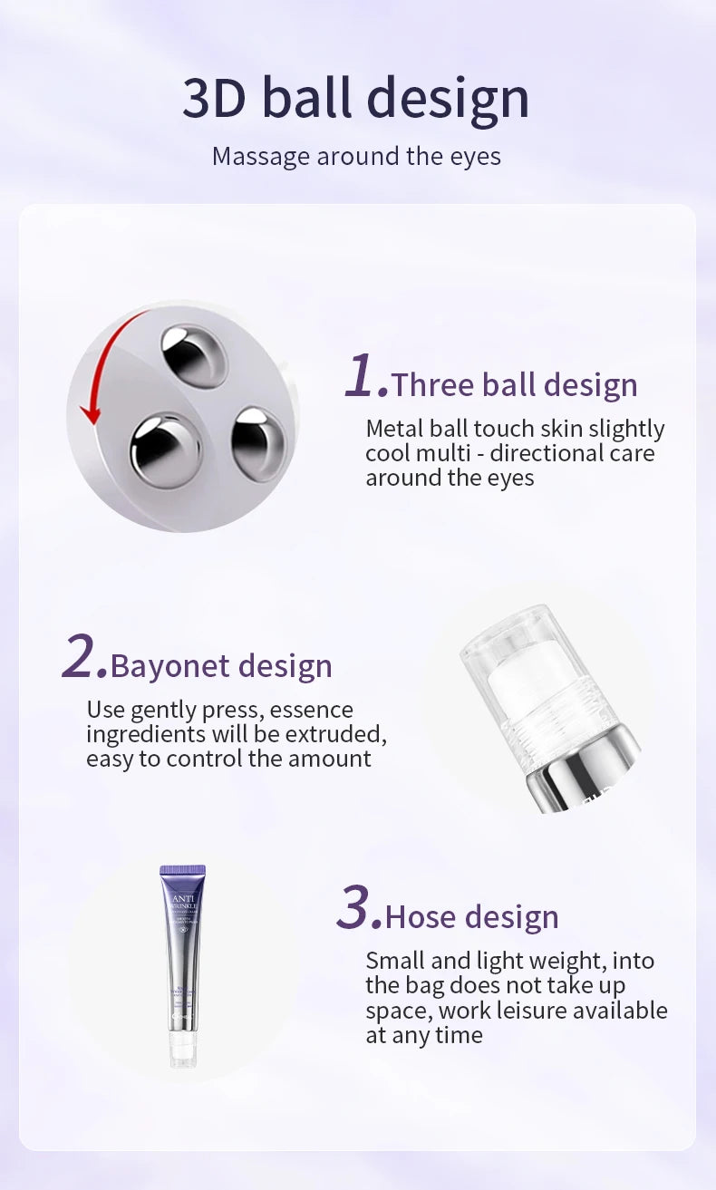 Revitalize your under-eye area with this anti-wrinkle and dark circle eye cream roller massager. The moisturizing formula and cooling roller can help reduce puffiness, and leave you with bright and refreshed eyes. -