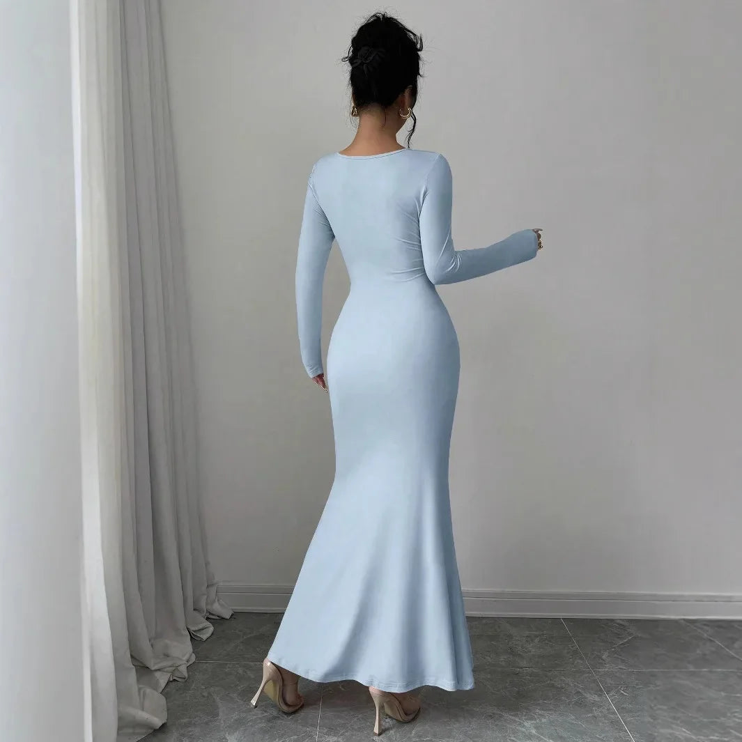 Elegant Long Sleeve Fish Tail Dress -