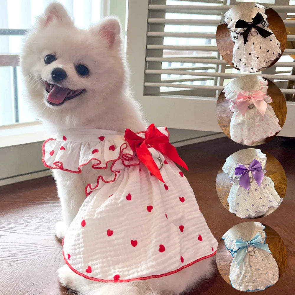 Pet dresses clothes for spring and summer dogs cats teddy bears Pomeranians plush toys hearts all cotton fabric -