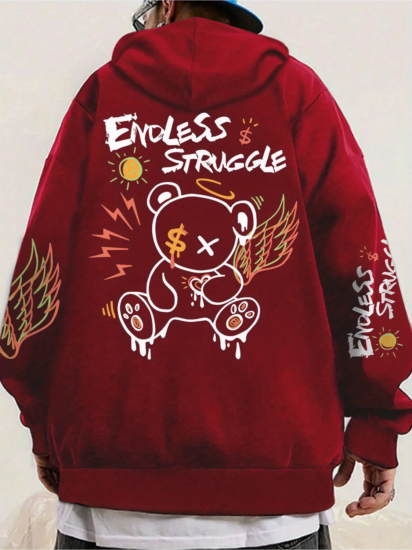 Street Men's and Women's Sweatshirts Endless Struggle Graffiti Bear Print Hoodies Loose Sweatshirt Set Sportswear Casual -
