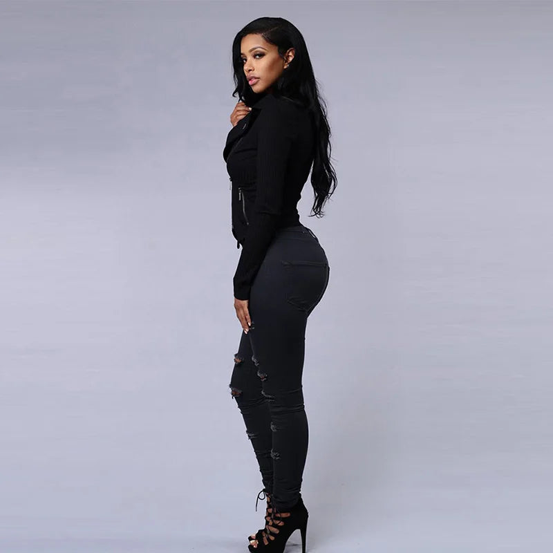 High Waist Ripped Women's Skinny Jeans -