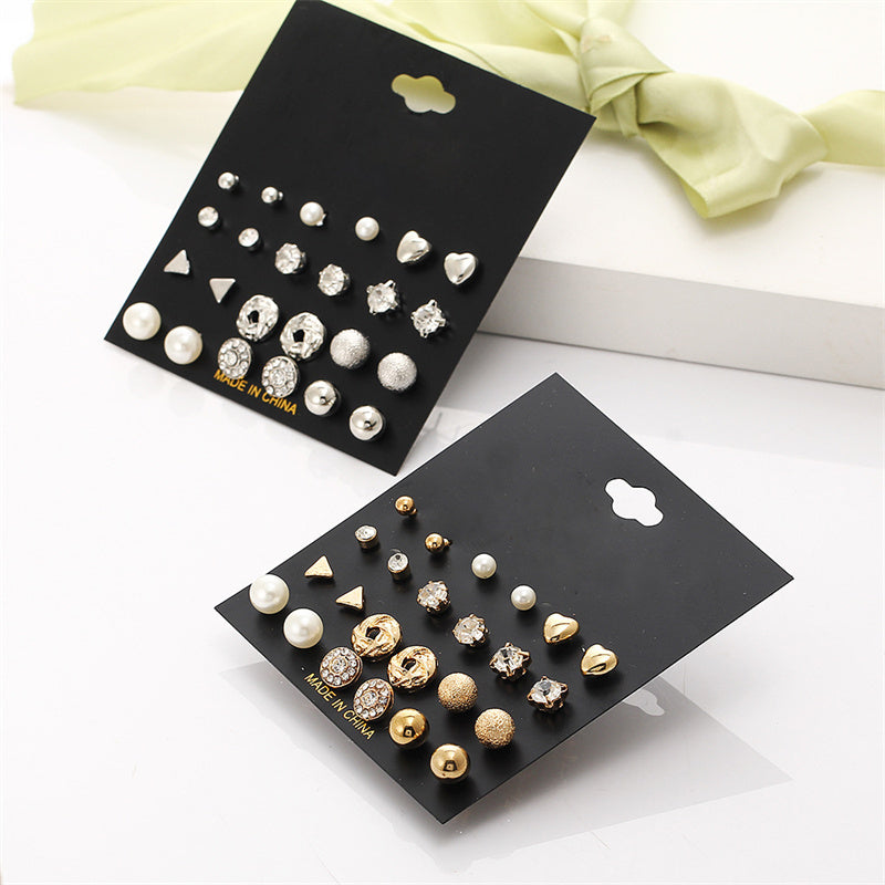 Trendy Vintage Gold Color Earrings Set Pearl Stud Earrings -