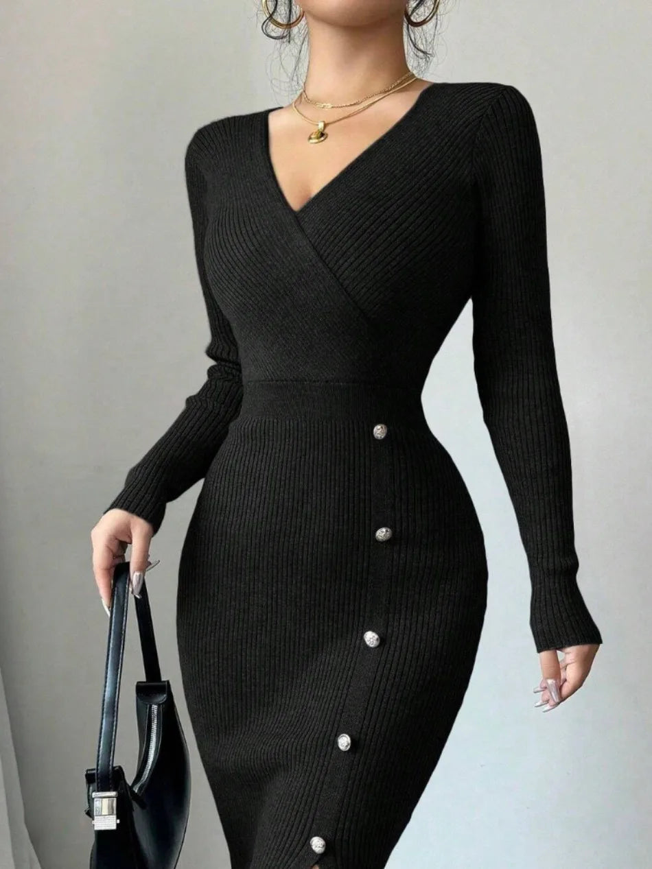 Sexy Deep V-Neck Knit Dress for Women -