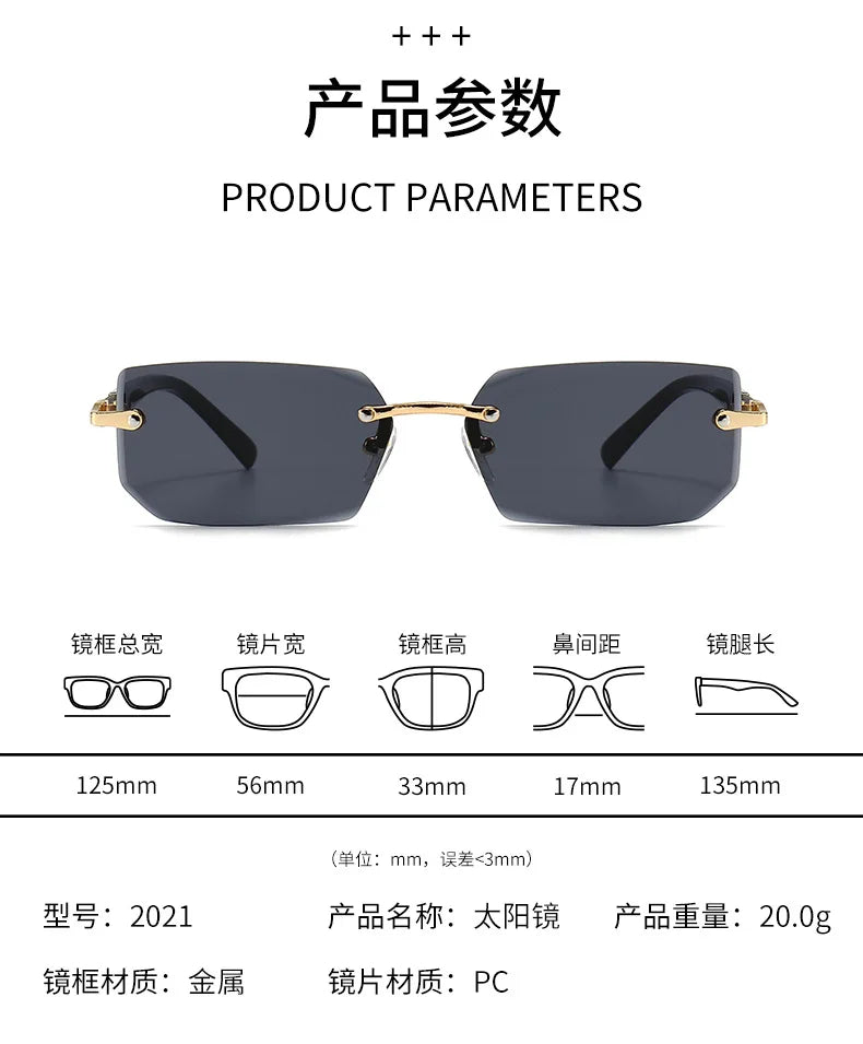 Rimless Sunglasses Rectangle Fashion Popular Women Men Shades Small Square Sun Glasses For Female Male Summer Traveling Oculos -