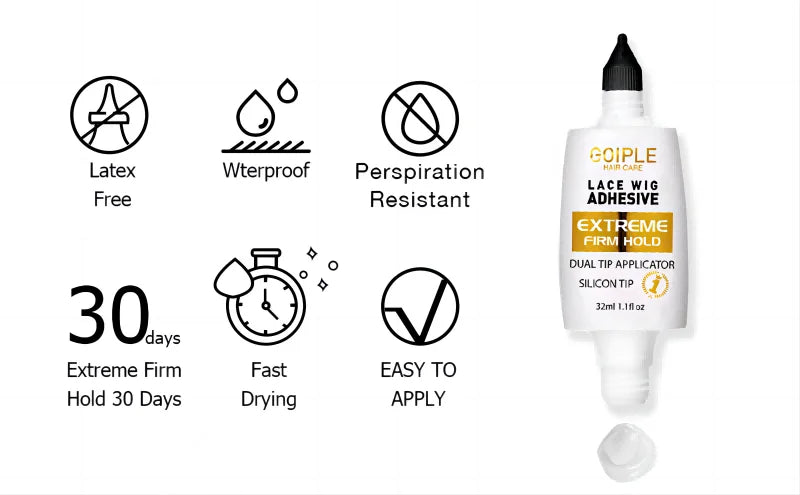 GOIPLE 32ml Lace Wig Adhesive Extra Hold Bonding Waterproof Dual Tip Applicator Invisible Front Toupee Glue Hair Extensions Tool -