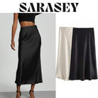 Elevate your elegance with this sleek black satin skirt for women—perfect for any occasion! -