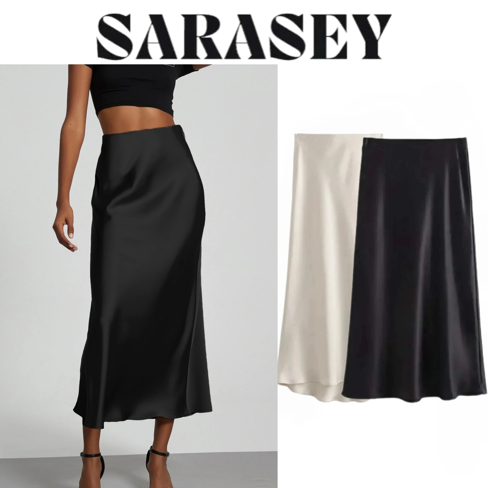Elevate your elegance with this sleek black satin skirt for women—perfect for any occasion! -