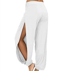 Women Fashion Yoga Pants High Waisted Slit Wide Leg Haren Pants Gym Leggings Casual Solid Hollow Workout Trousers Gym Home Wear -
