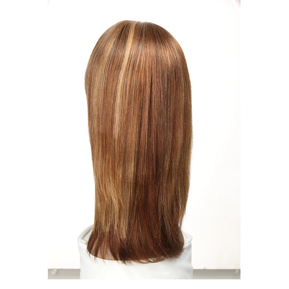 Turn heads with this sleek 18-inch 13x4 lace front Brazilian hair wig—straight, colored, and highlighted for a flawless, natural look! -