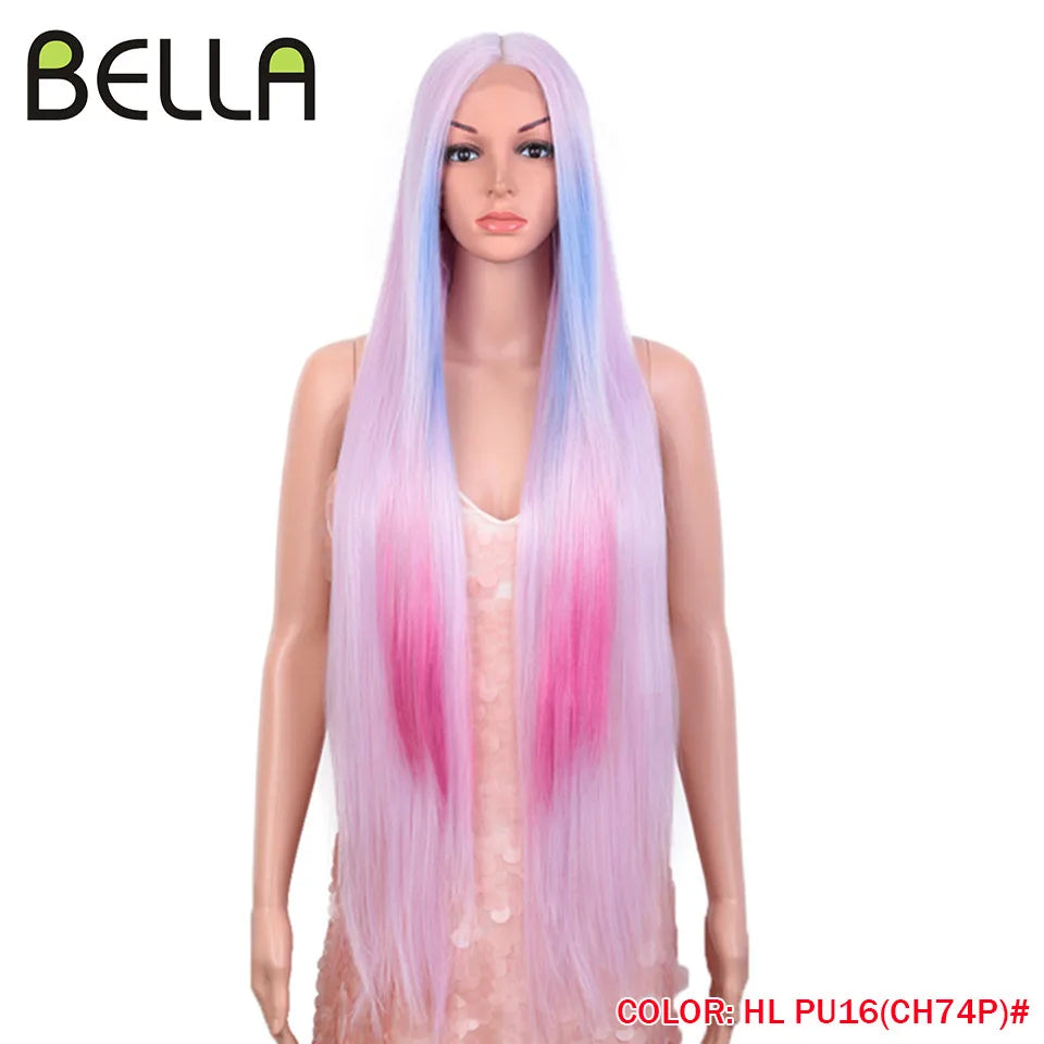 Make a bold statement with this super long 38 straight lace front wig—featuring a stunning Lolita pink and blonde blend, perfect for cosplay and standout style! -