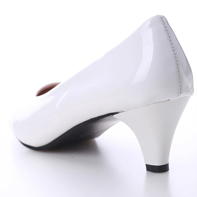 New Women's Shoes On Heels Elegant Medium High Heeled Ladies Pointed Toe Fashion Pumps For Woman Office Black White Red -