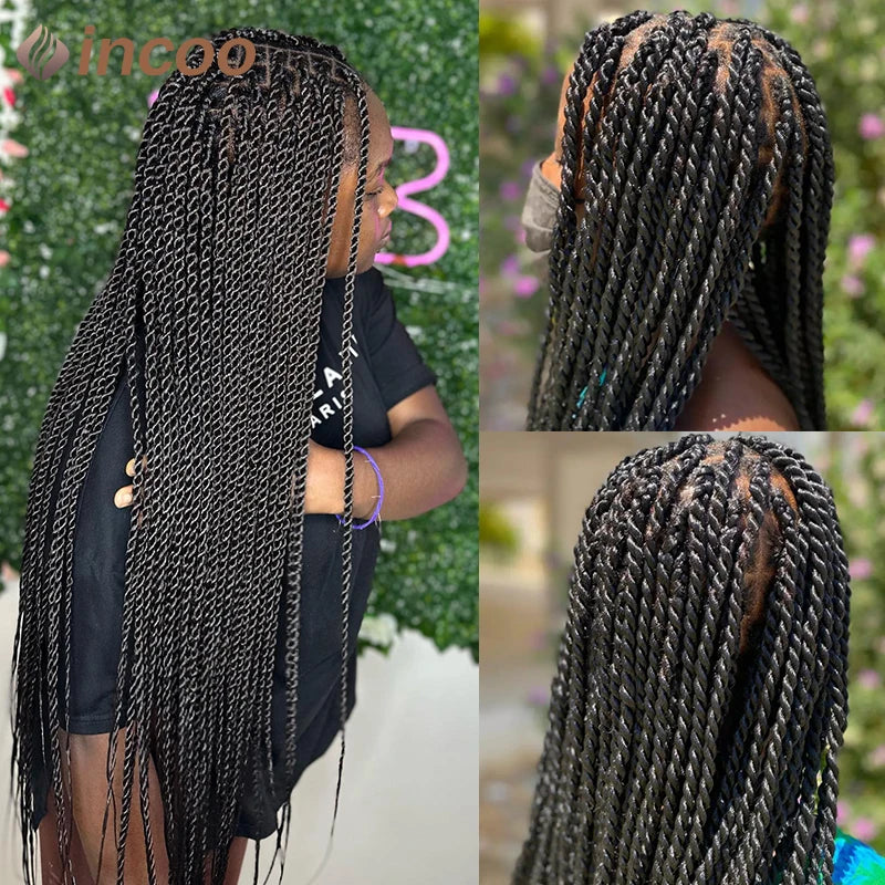 Full Lace Frontal Wigs Twist Braids Box Braids Lace Faux Locs Wig Goddess Braids -