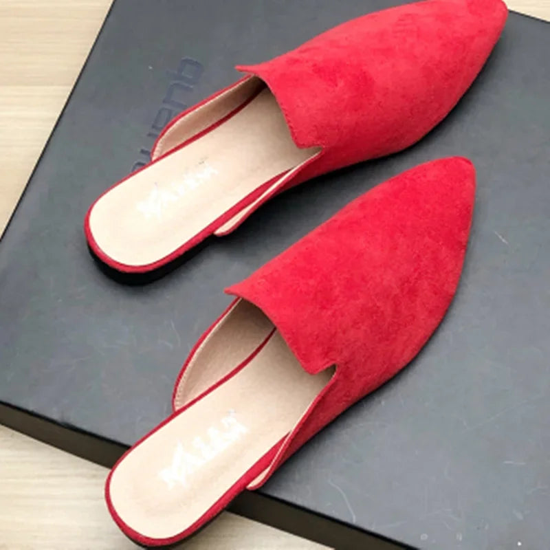 Female Simple Sewing Plain Shoes Outdoor Pointy Toe Slides Camel Blue Soft Sole Wide Fitting 48-33 2022 New Arrivals De Mujer -