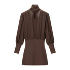 Brown Dress for Women Backless Slim Fit Long Sleeve -