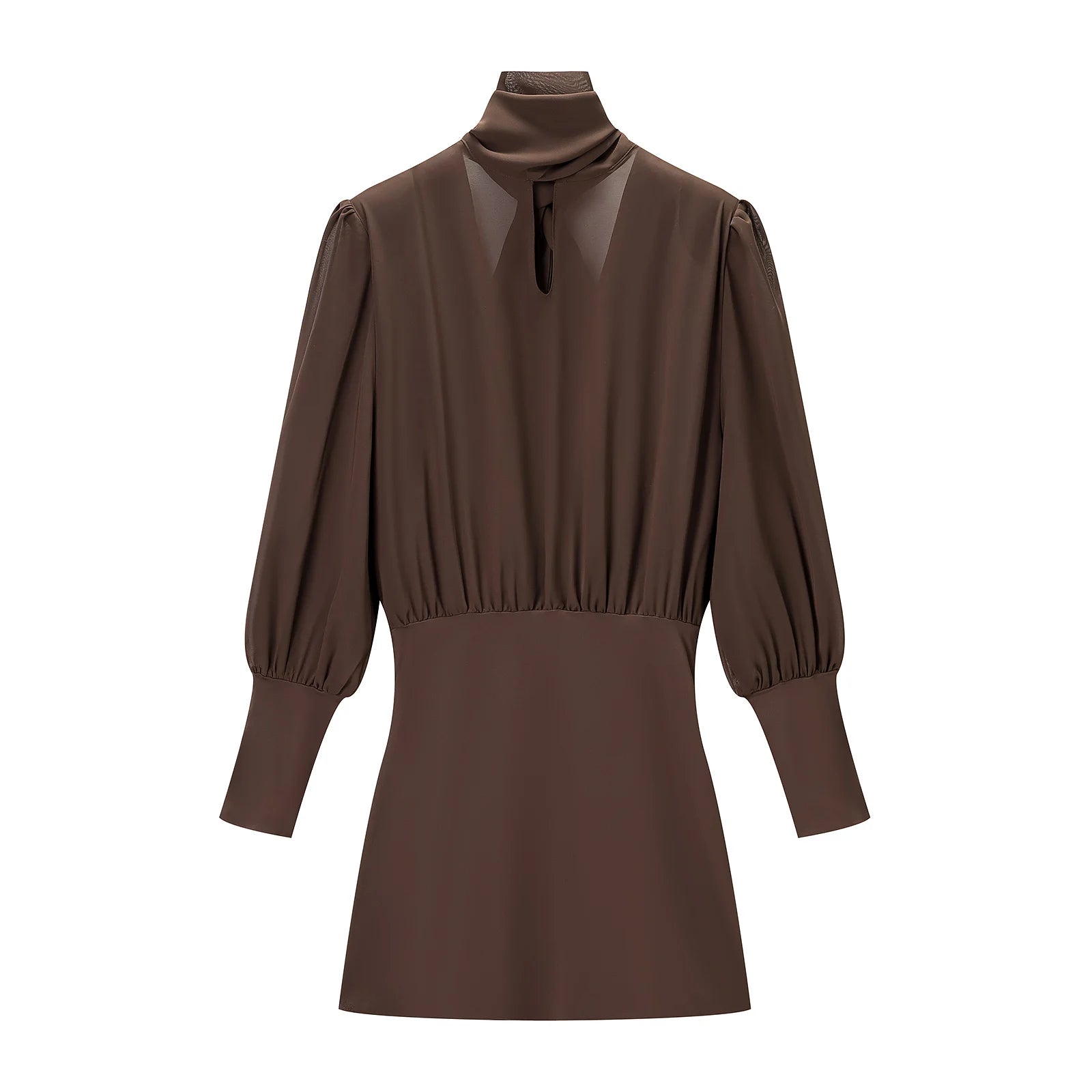 Brown Dress for Women Backless Slim Fit Long Sleeve -