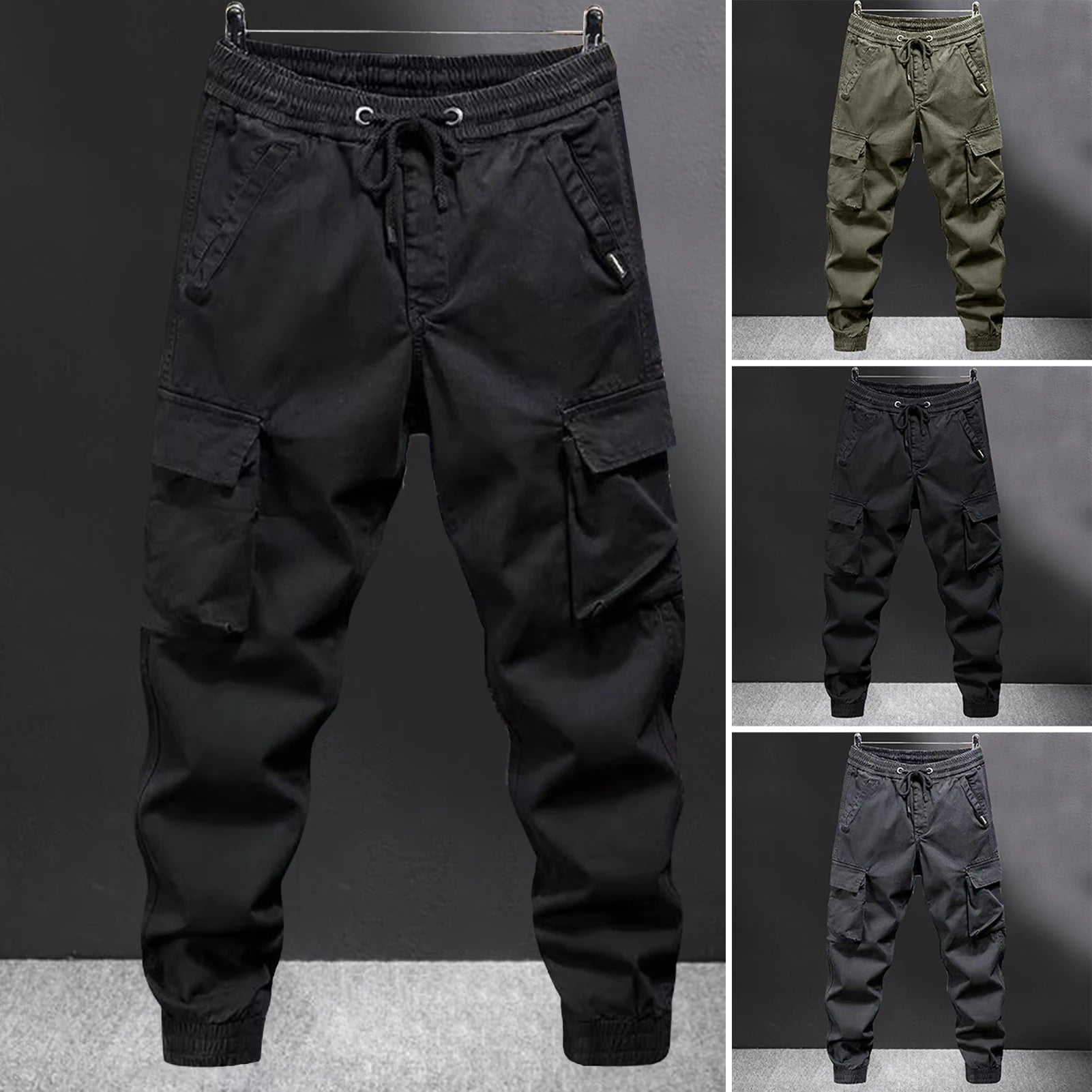 Cargo Pants for Men - Multi-Pocket Elastic Waist Casual Trousers -