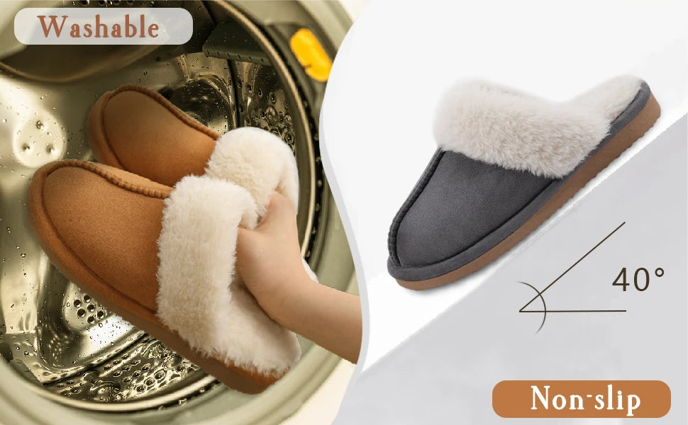 Evshine Women Plush Cotton Slippers Winter Indoor Warm Soft House Slipper Comfort Memory Foam Slides Outdoor Fur Fuzzy Flat Shoe -