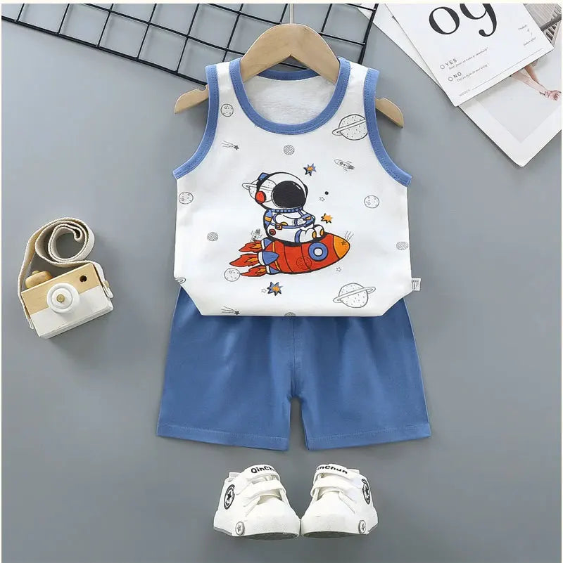 Children Sets Kids Clothes Boys Girls Vest Suit Summer Children's Clothing baby Cotton T-Shirts Shorts Tank Top Sleeveless -