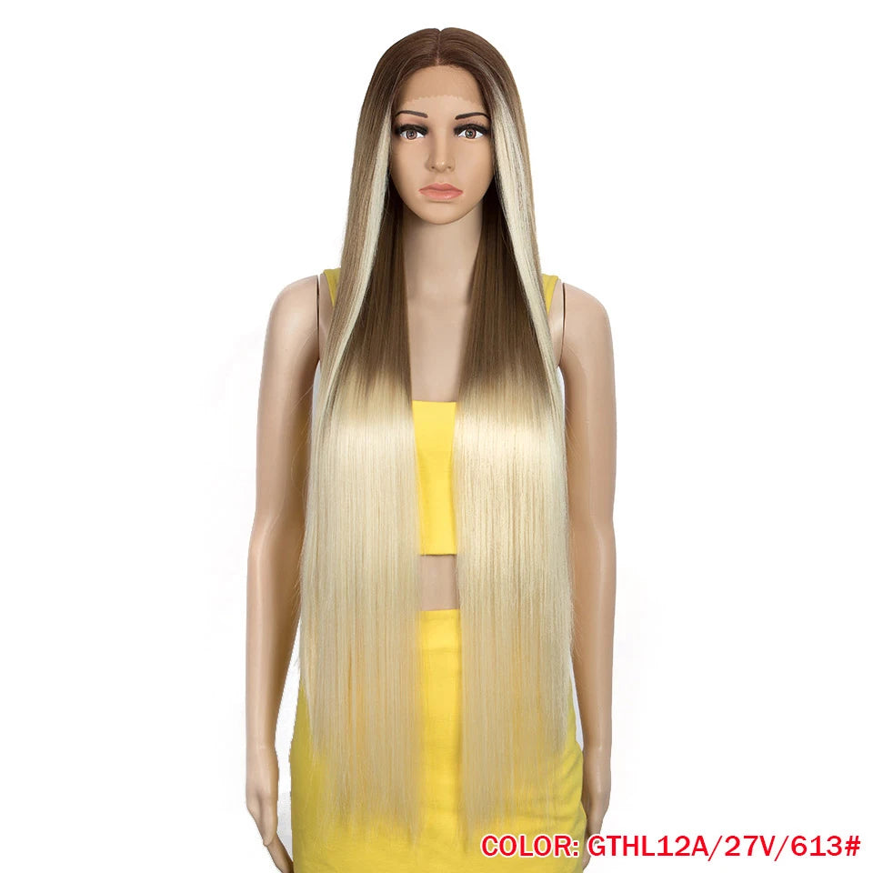 Make a bold statement with this super long 38 straight lace front wig—featuring a stunning Lolita pink and blonde blend, perfect for cosplay and standout style! -