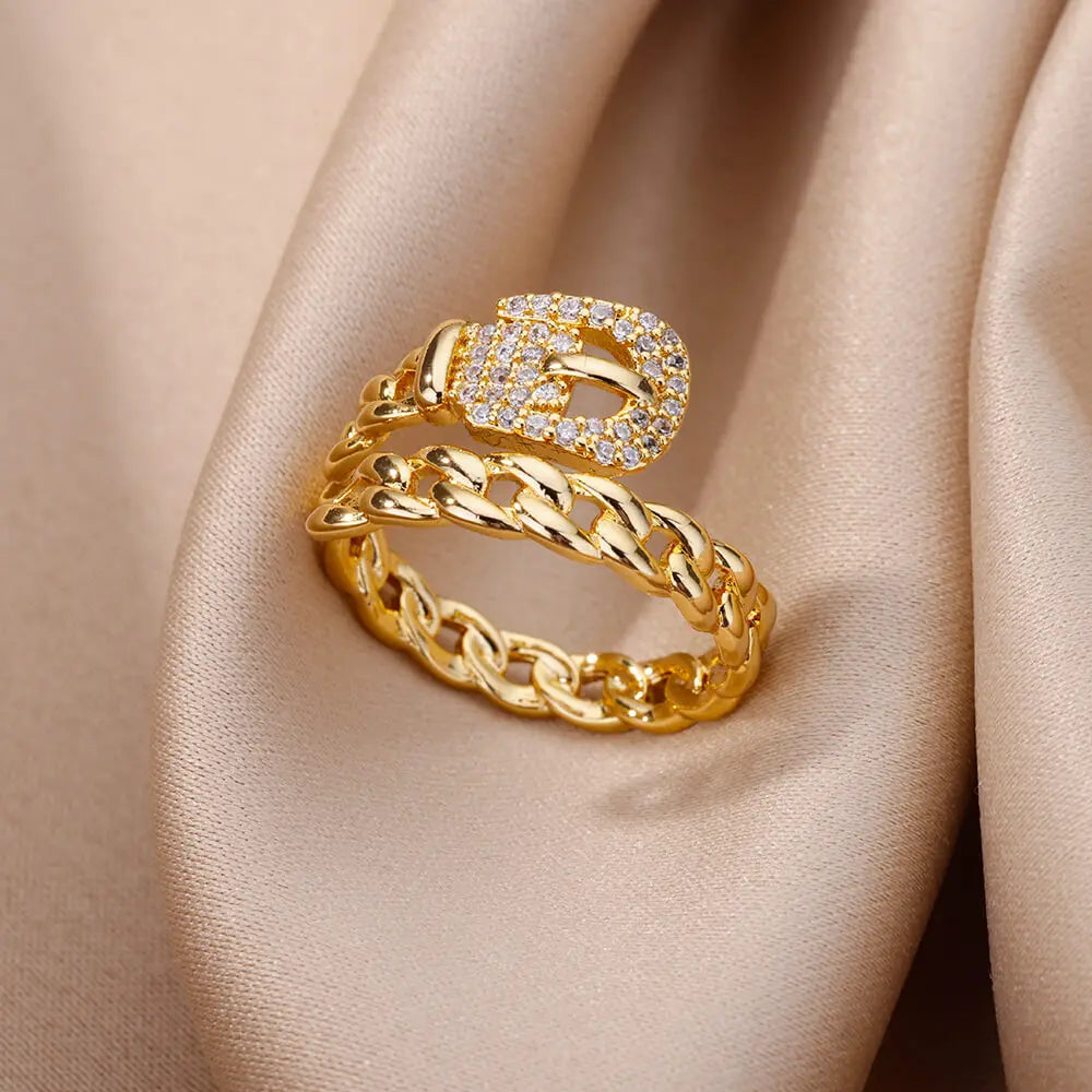 Gold Plated Stainless Steel Crystal Rings -