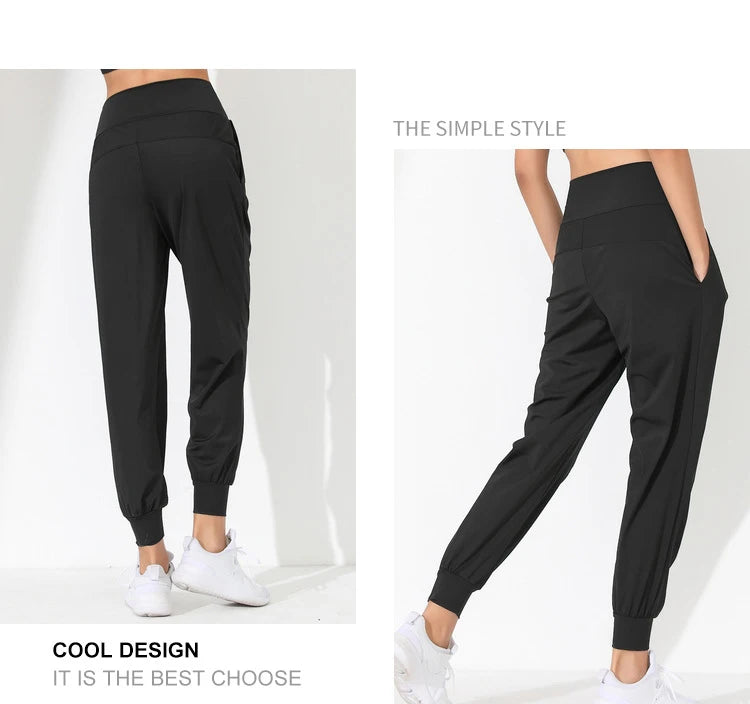 Woman Yoga Pants Loose Slim Quick-Dry Yoga Pants Pleated Hem Bound Running Fitness Capris Pockets Jogging Pants Sports pants -
