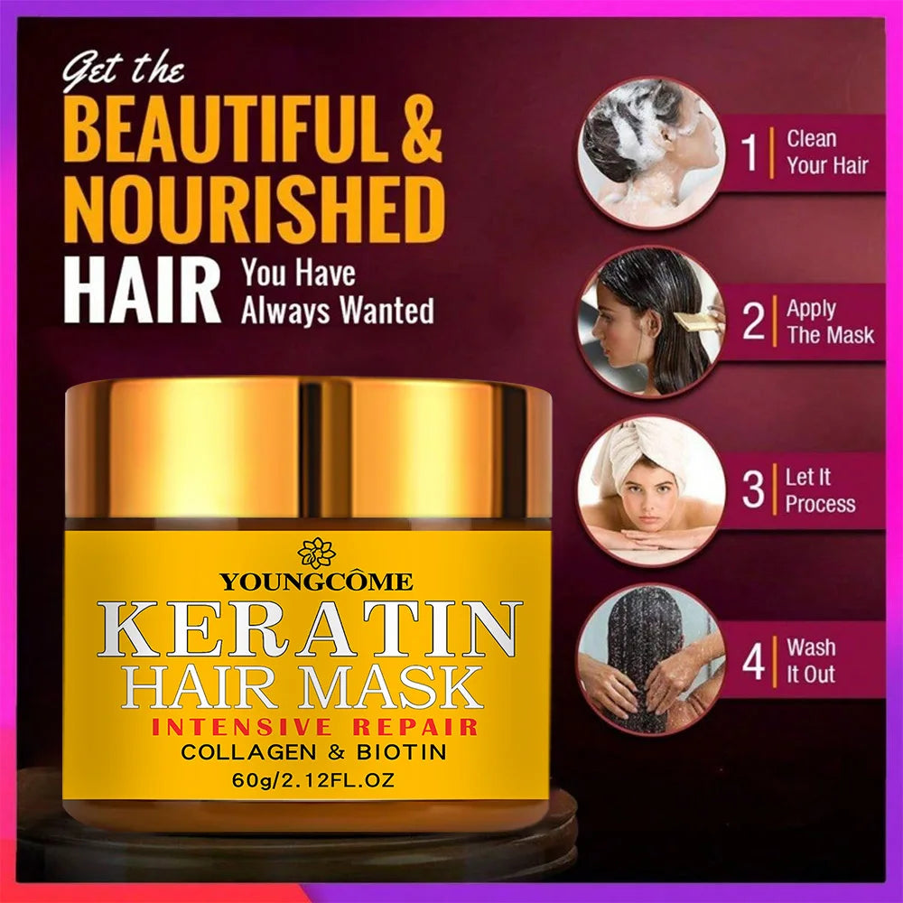 Revitalize your hair with this hair mask enriched with biotin, collagen, keratin, and essential oils. Nourish and repair dry, damaged hair for a healthier-looking mane. -