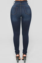 Women High Waist Stretch Hip Lift Denim Skinny Pants Jeans Full Length Sexy Slim Bleachded Solid Color Pants -