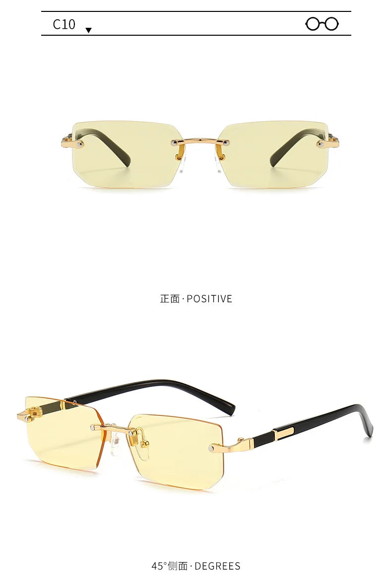 Rimless Sunglasses Rectangle Fashion Popular Women Men Shades Small Square Sun Glasses For Female Male Summer Traveling Oculos -