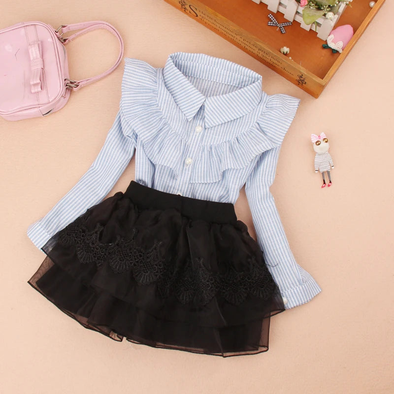 Teenage Girls Clothes Autumn Kids Blue Stripe Blouses Turn-down Collar Full Sleeve Shirt Children Cotton Tops School Girl Blouse -