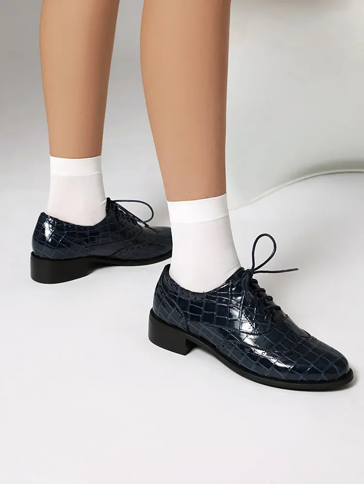 2025 Women Shoes Spring New Fashion Round Toe Lace Up Retro Single Shoe for Office Party Walk Thick Low Heeled big Size 48 775-1 -