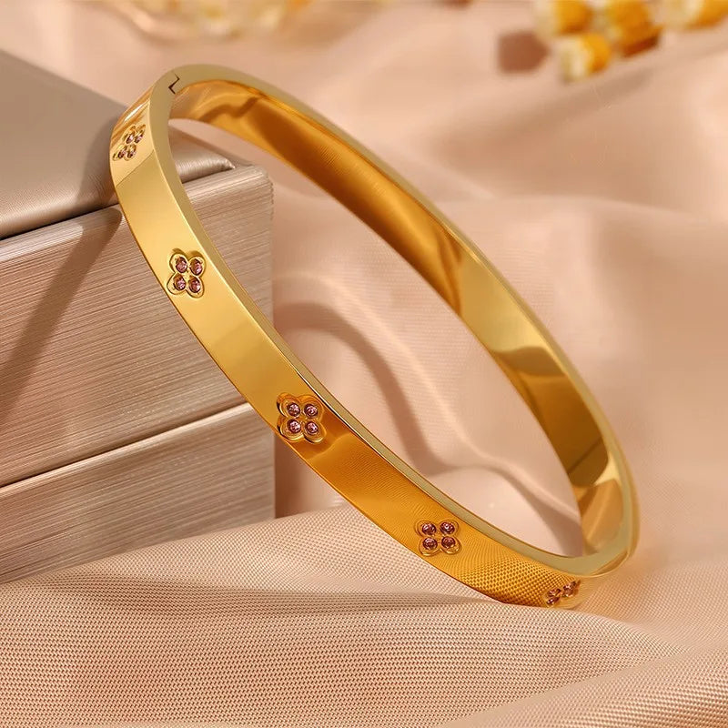 5/1pcs Sparkling Zirconia Inlaid Stainless Steel Bracelet Set -