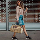 Travel in style with this waterproof handbag featuring a vintage newspaper print. Perfect for those looking for a chic and unique accessory to carry while on the go. -