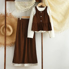 Clothes for Children Aged 8-12 Autumn New Long Sleeved T-shirt Top + Coffee Colored Vest + Pants Three Piece Set Girls Suit -