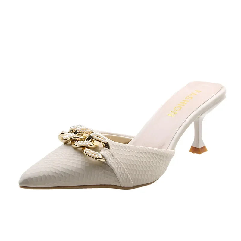 Baotou Half Drag Female Outside Wearing 2025 Summer New Fairy Wind Thin Heel Sandals High Heel Muller Slippers Slippers Women -