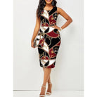 Plus Size Midi Dress for Women Elegant Print Party Dress 2024 Sleeveless Slim Dress -