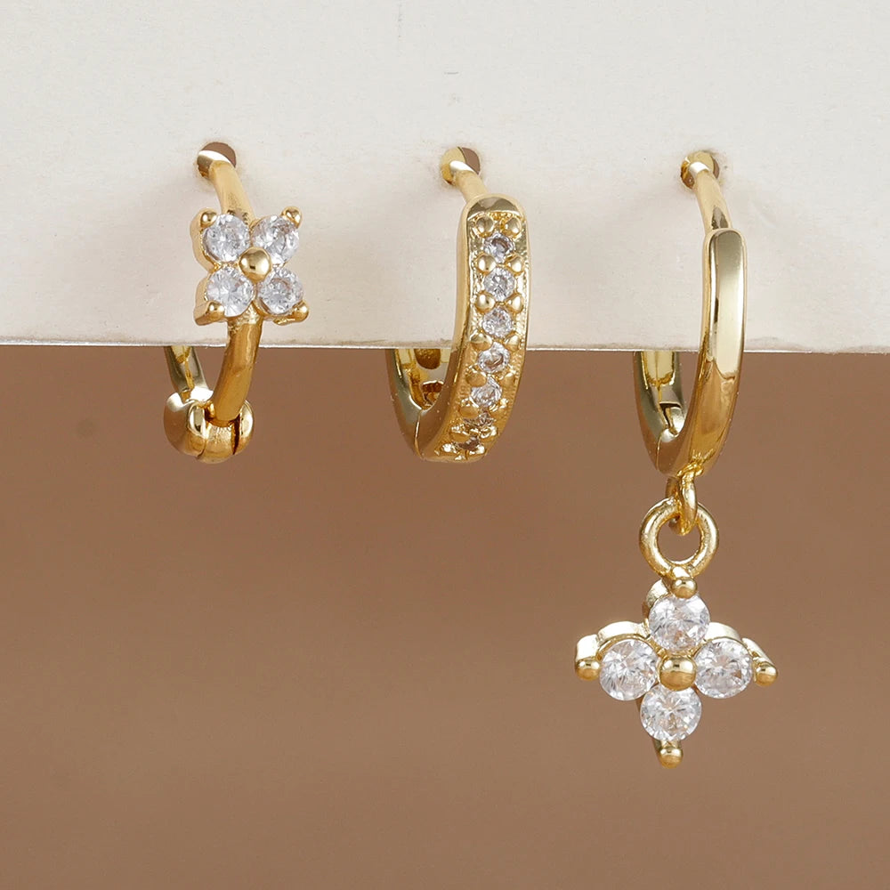 3PCS Trendy Stainless Steel Flower Drop Earring Set -