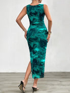 Women's Round Neck Style Slimming Sleeveless Dress With Split Bottom -