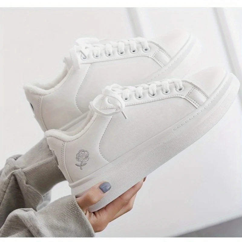Women Casual Shoes New Spring White Sneakers Breathable Flower Lace-Up Women Sneakers Women Shoes Fashion Embroidered -