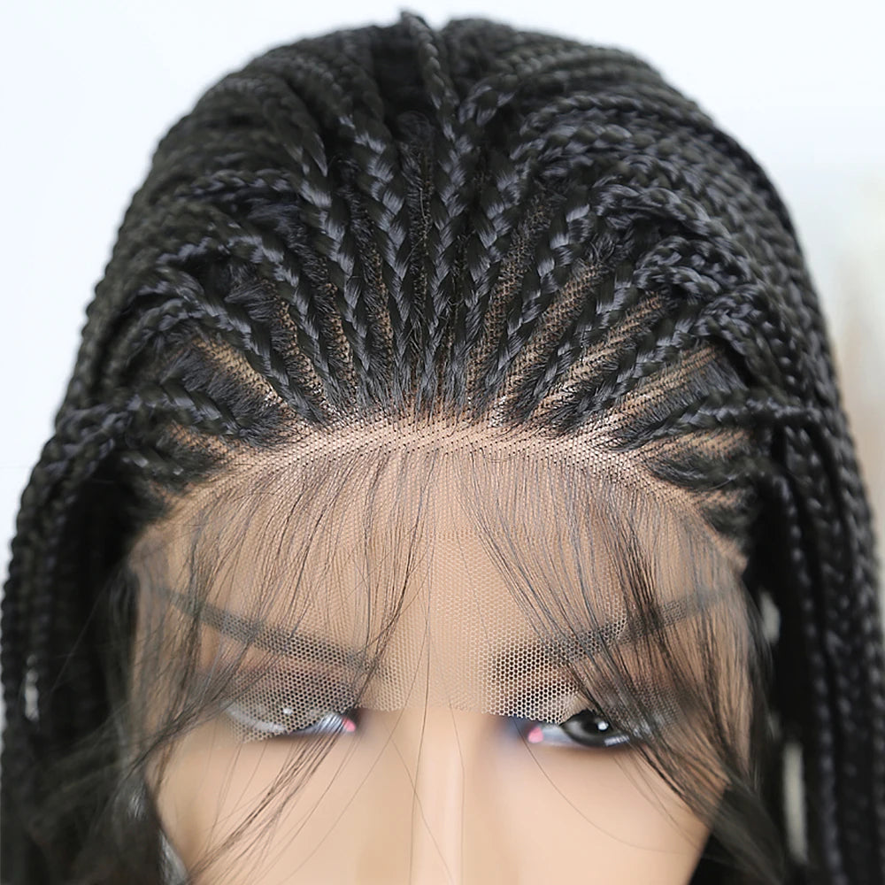 Enhance your style with this 13x4 lace front braided box braids wig—a fashionable and versatile choice for a trendy and chic hairstyle. -