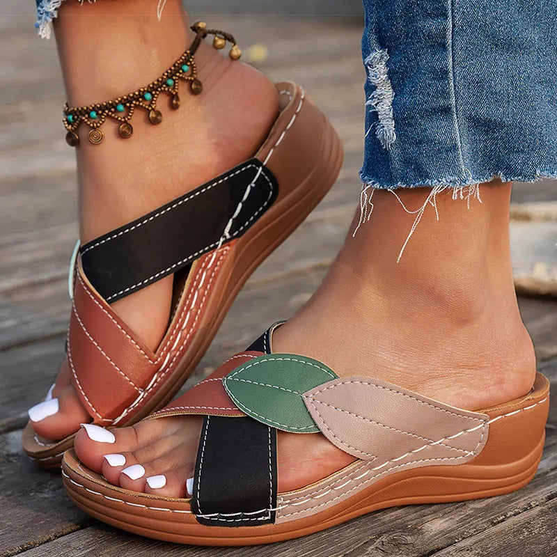 Women's Sandals 2025 Summer Shoes Woman Mix Color Heels Sandals Summer Women Slippers Elegant Heeled Footwear Chaussures Femme -