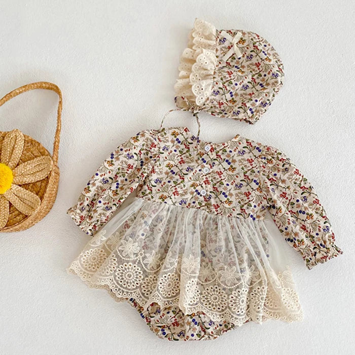 Keep your little girl cozy and cute with this adorable romper and matching hat set—perfect for toddlers! -