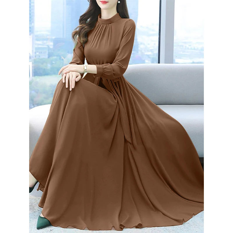 Women Long Sleeve A-line Dress -