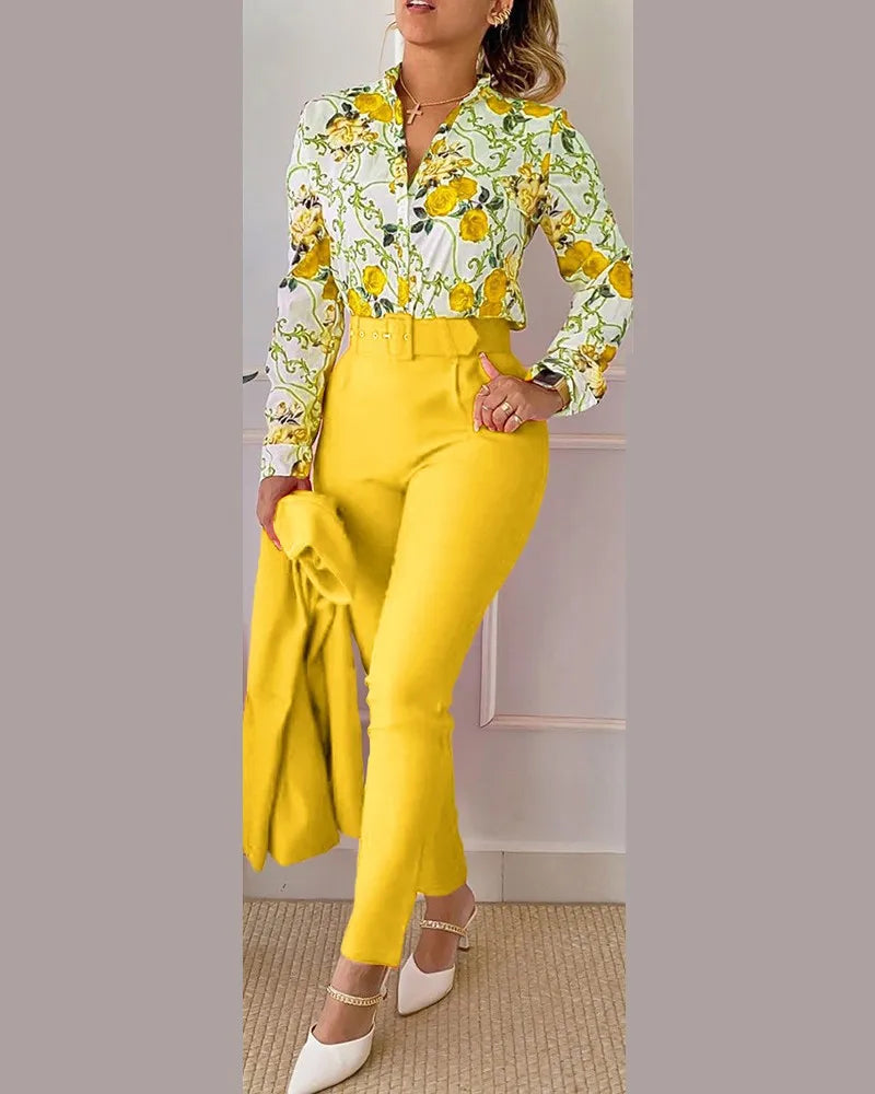 Casual Long Sleeve Shirt Pants Set -