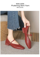 Woman Spring Casual Square Toe Low Soft Soled Shoes Lolita Ballerina Red Flats Female Elegant French Retro Buckle Mary Janes -