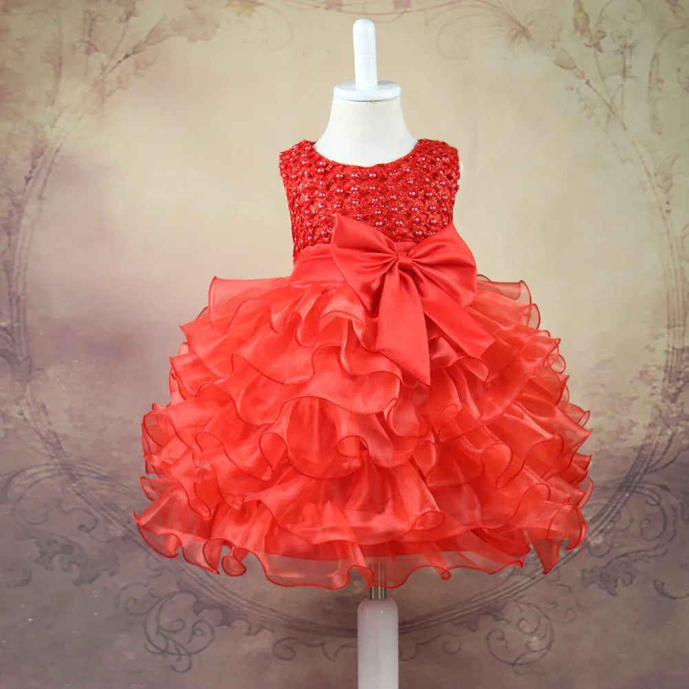 Dress your baby girl like royalty in this vintage layered princess dress—featuring pearls and perfect for infants aged 1 to 6 years! -