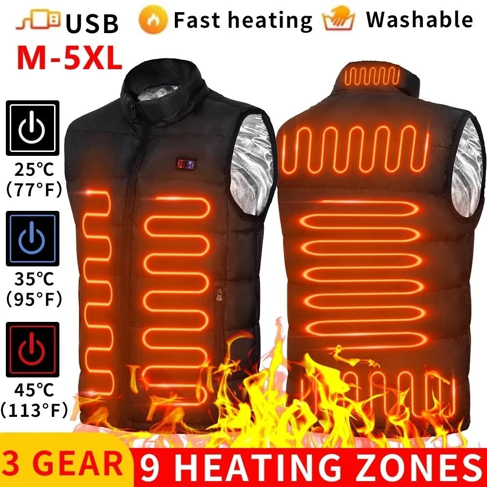Stay warm and comfortable in cold weather with this electric heated jacket. With 9 heated vest zones and a unisex design, this heated sportswear is perfect for both men and women to stay cozy during outdoor activities in chilly conditions. -