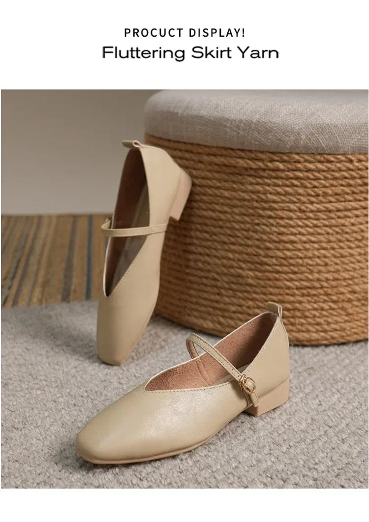 Woman Spring Casual Square Toe Low Soft Soled Shoes Lolita Ballerina Red Flats Female Elegant French Retro Buckle Mary Janes -